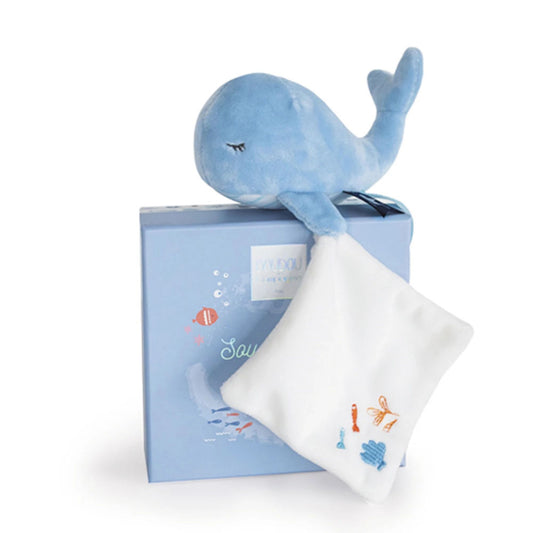 Doudou baleine avec doudou, bleu 15cm