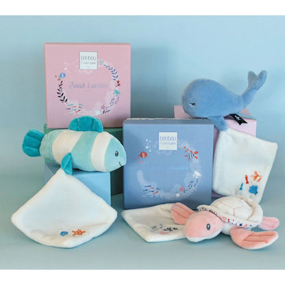 Doudou baleine avec doudou, bleu 15cm