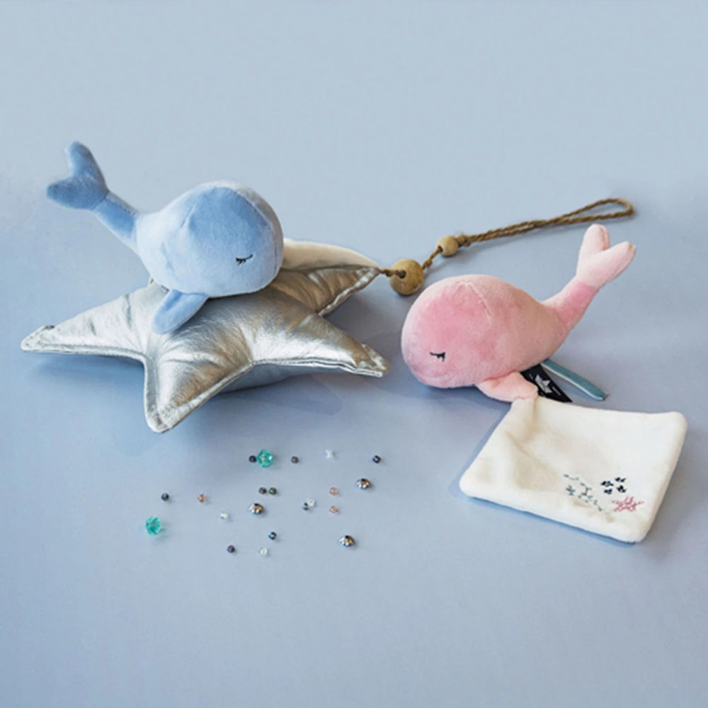 Doudou baleine avec doudou, bleu 15cm