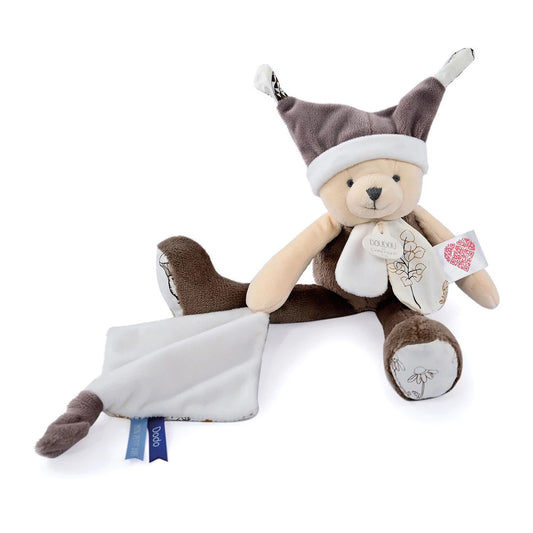 Doudou ours suspendu avec doudou jour &amp; nuit, taupe 35cm