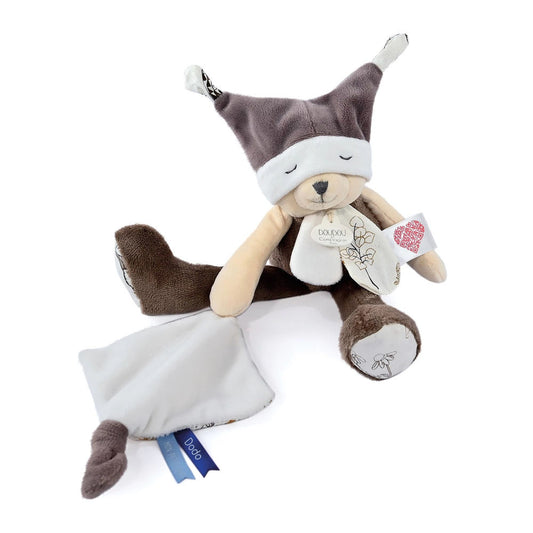 Doudou ours suspendu avec doudou jour &amp; nuit, taupe 35cm