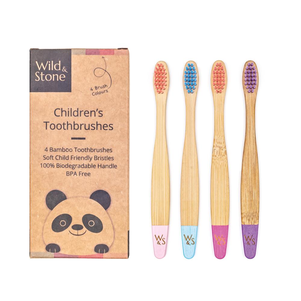 Wild &amp; Stone children's bamboo toothbrushes, soft, candy, pack of 4