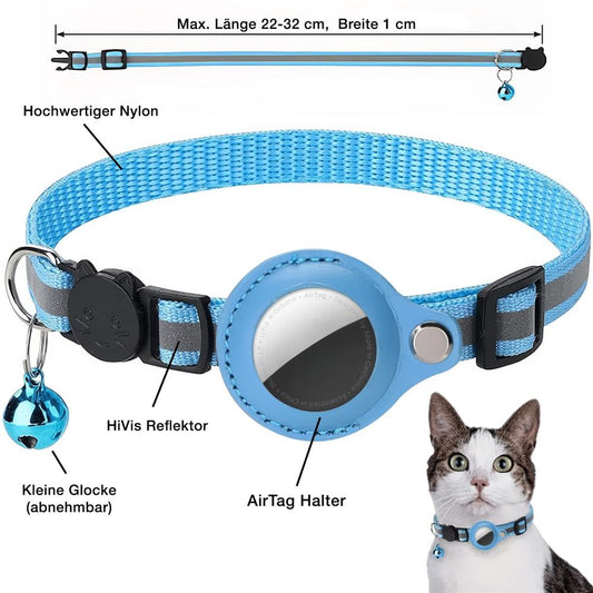 AirTag Halsband Nylon mit Reflektor, blau