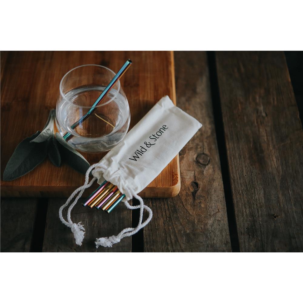 Wild &amp; Stone Cocktail Straws, Stainless Steel, Reusable, Rainbow, Pack of 6