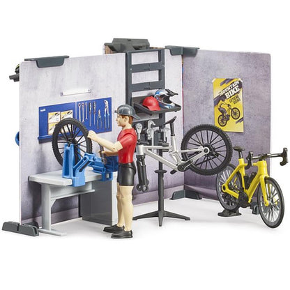 Bruder bworld Fahrrad Shop & Werkstatt mit Figur & Fahrräder