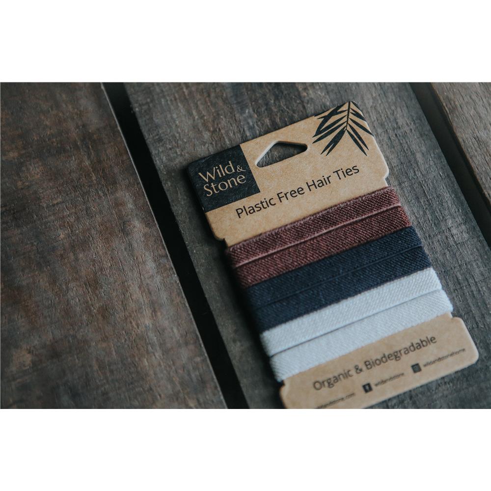 Wild &amp; Stone hair ties, plastic-free, 3 colours, pack of 6