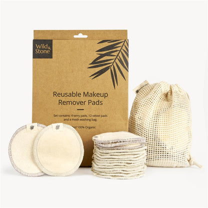 Wild & Stone Abschminkpads aus Bio Baumwoll-Frottee, wiederverwendbar, 16er-Pack
