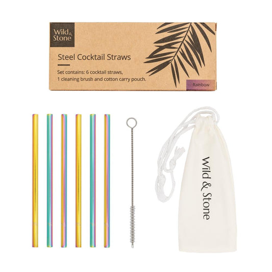 Wild &amp; Stone Cocktail Straws, Stainless Steel, Reusable, Rainbow, Pack of 6
