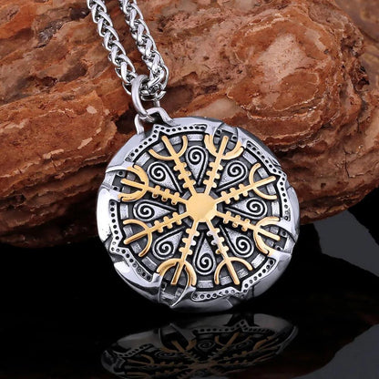 Perlstein Keltischer Kompass, Edelstahl, Silber/Gold, 60 cm