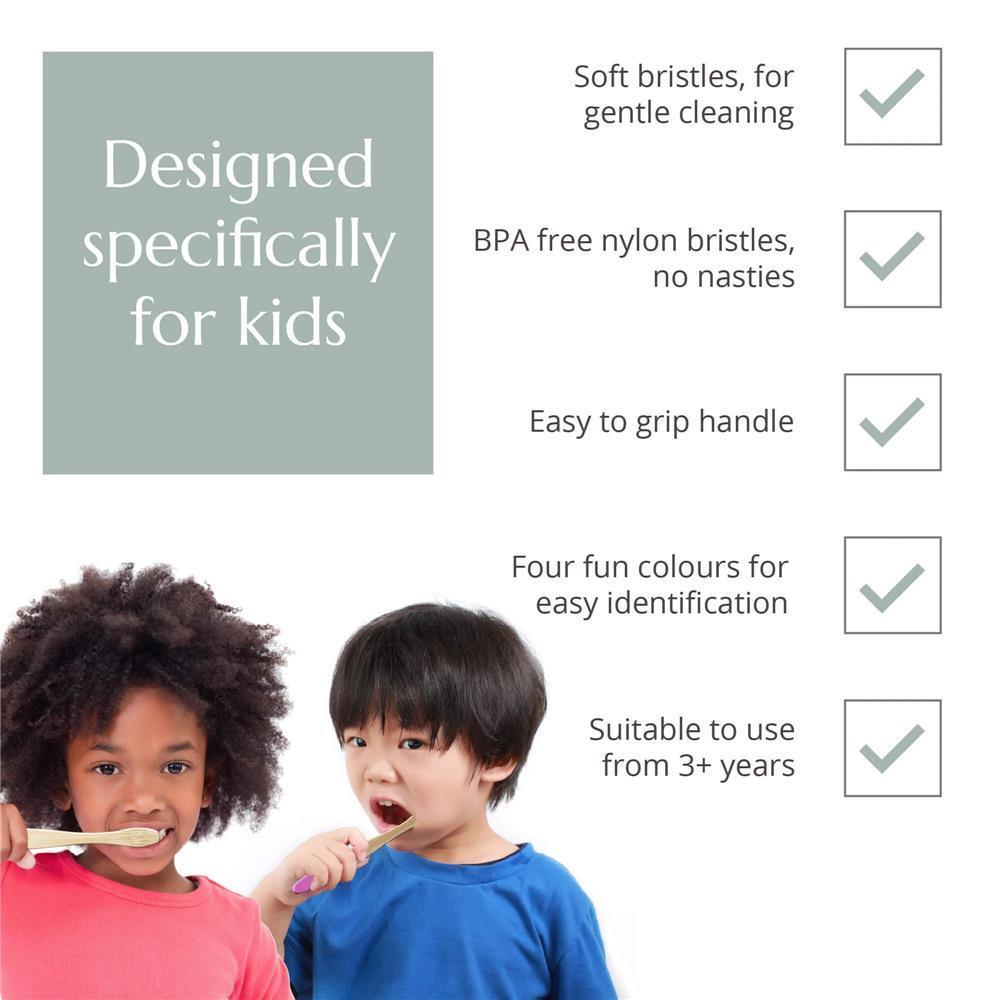 Wild &amp; Stone children's bamboo toothbrushes, soft, aqua, pack of 4