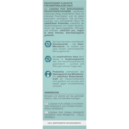 Logona Gesichtscrème Pur beruhigend Feuchtigkeit, 30 ml