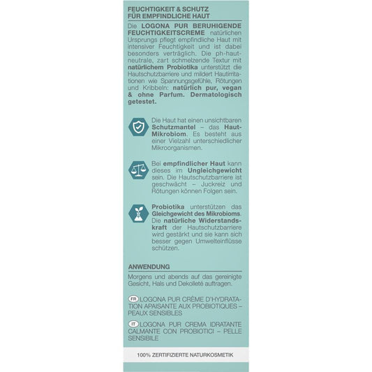 Logona Gesichtscrème Pur beruhigend Feuchtigkeit, 30 ml
