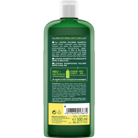 Logona Shampooing Volume Bière &amp; Miel, 500 ml