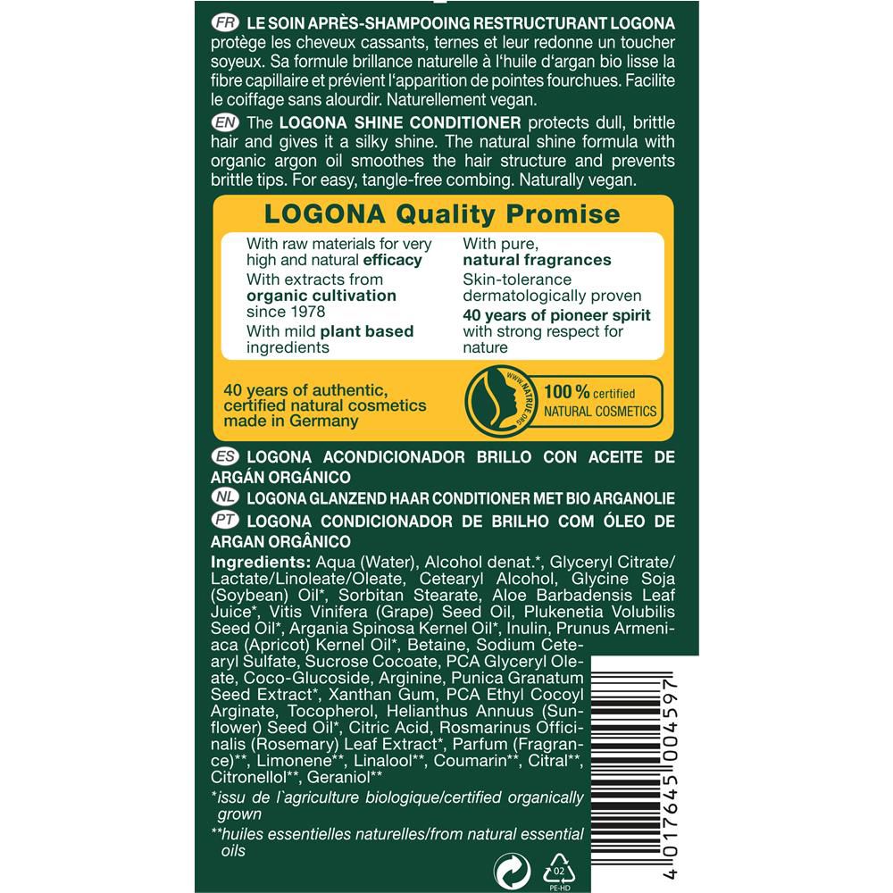 Revitalisant brillance Logona huile d'argan biologique, 200 ml