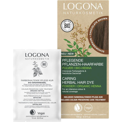 Poudre de coloration végétale Logona - marron chocolat, 100 g