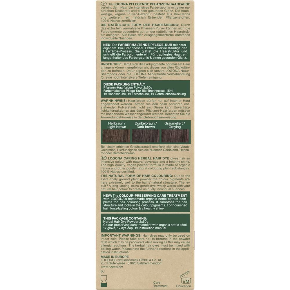 Logona – poudre de coloration végétale pour cheveux, brun café, 100 g