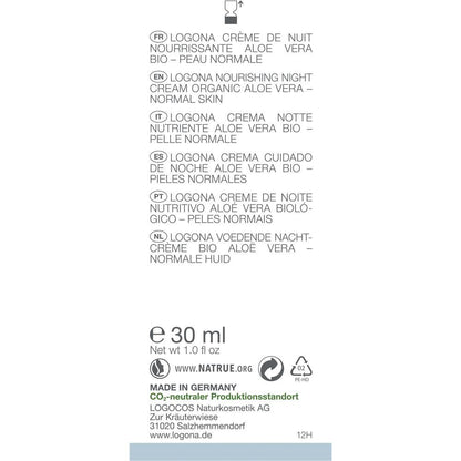 Logona Aloe Vera Nachtcreme pflegend, 30 ml