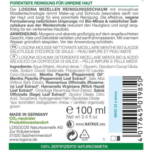 Logona Minze Mizellen Reinigungsschaum, 100 ml