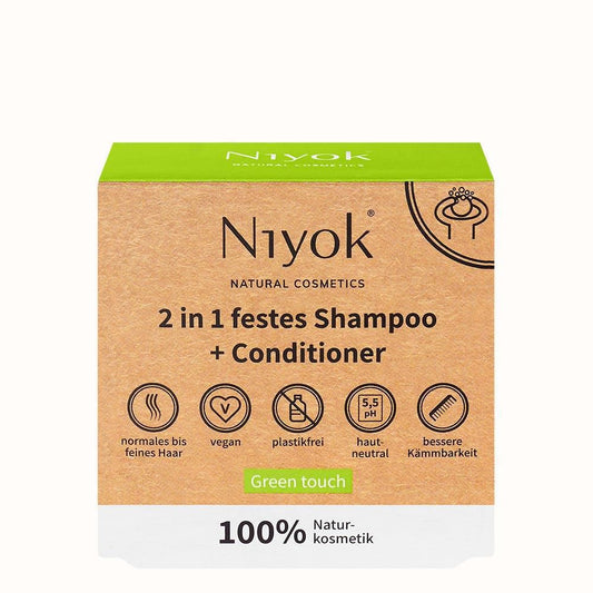 Niyok shampoing + après-shampooing solide 2en1, Touche Verte, 80 g