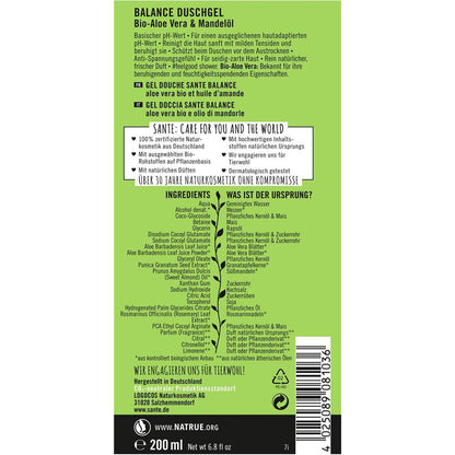 Gel douche Sante Balance bio aloès et huile d'amande, 200 ml