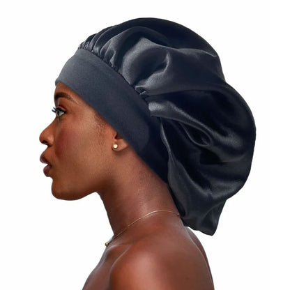 Satin Hair Sleep Cap, Black