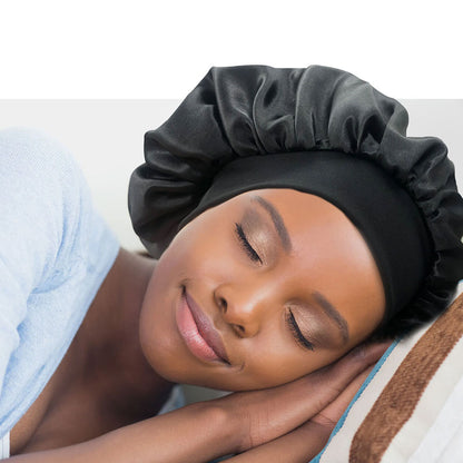 Satin Hair Sleep Cap, Black