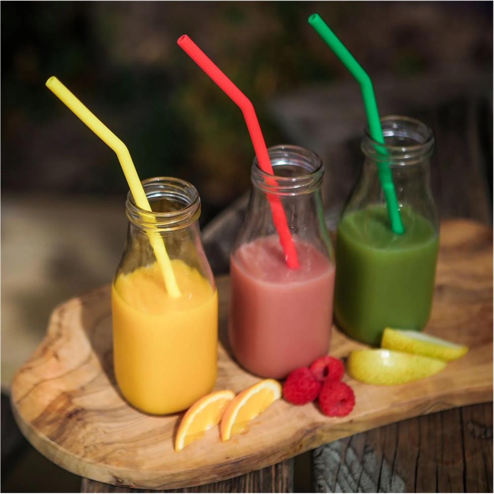 Silicone drinking straws, rainbow colours, BPA free and vegan - pack of 6