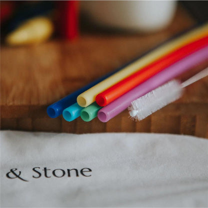 Silicone drinking straws, rainbow colours, BPA free and vegan - pack of 6