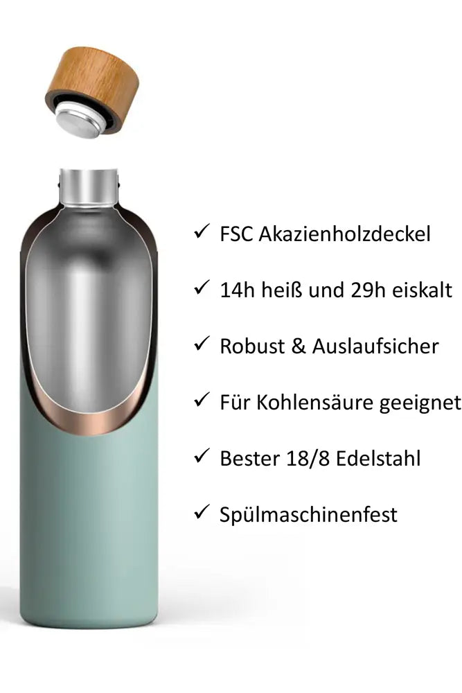 T&N Trinkflasche Edelstahl Wood Edition, 750 ml, Sky Blue