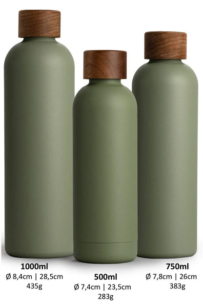 T&N Trinkflasche Edelstahl Wood Edition, 500 ml, Olive Green