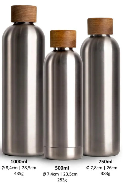 T&N Trinkflasche Edelstahl Wood Edition, 1000 ml, Stainless Steel