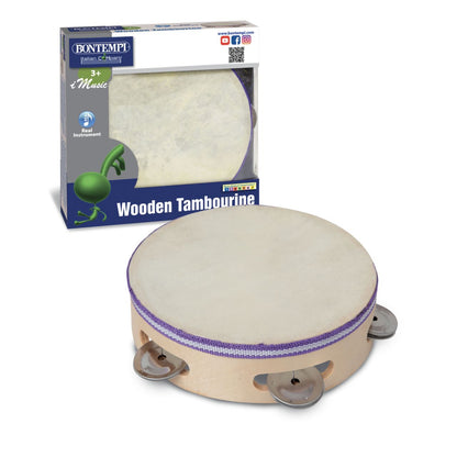 Bontempi tambourine with wooden structure, natural skin