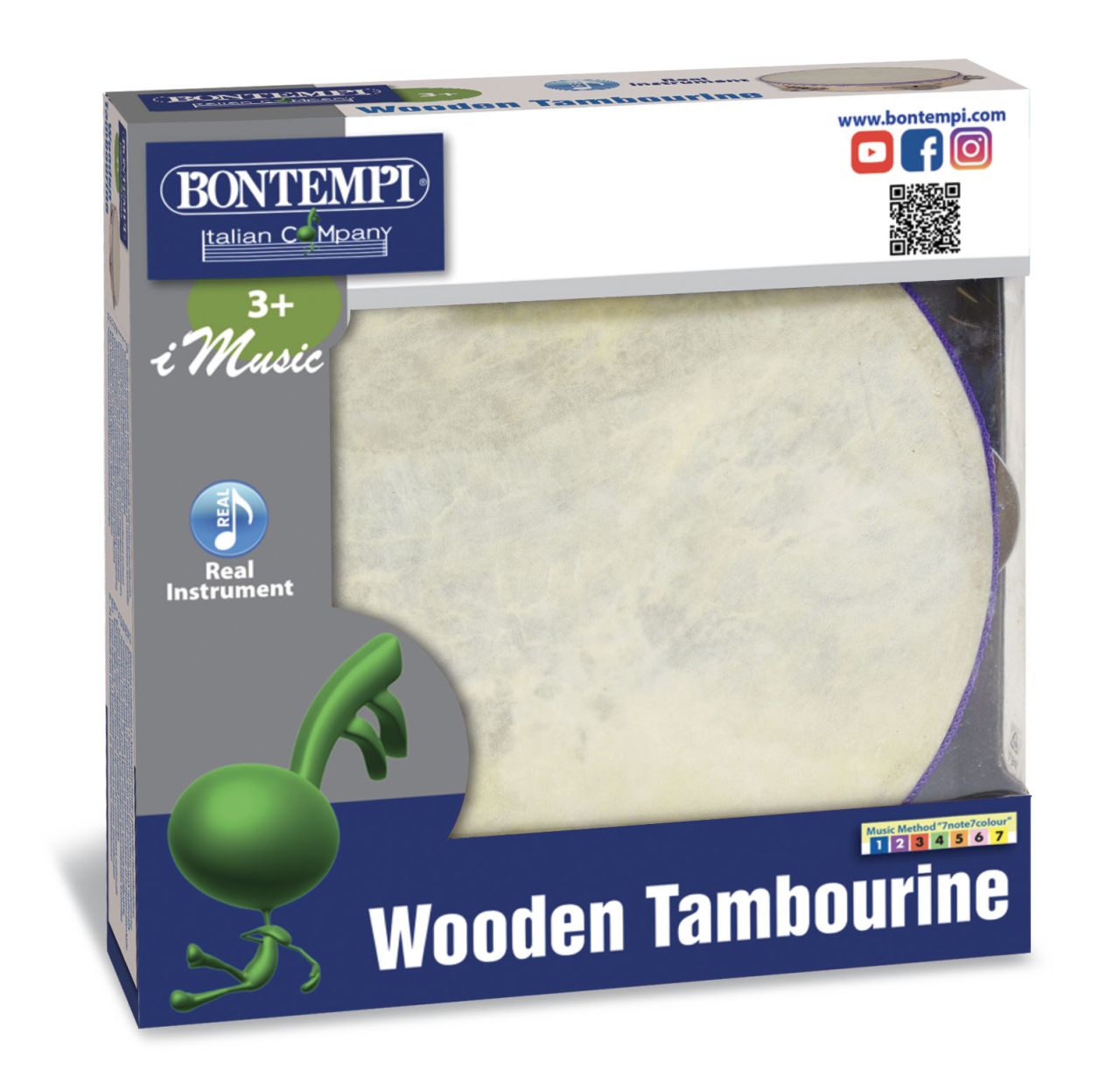 Bontempi tambourine with wooden structure, natural skin