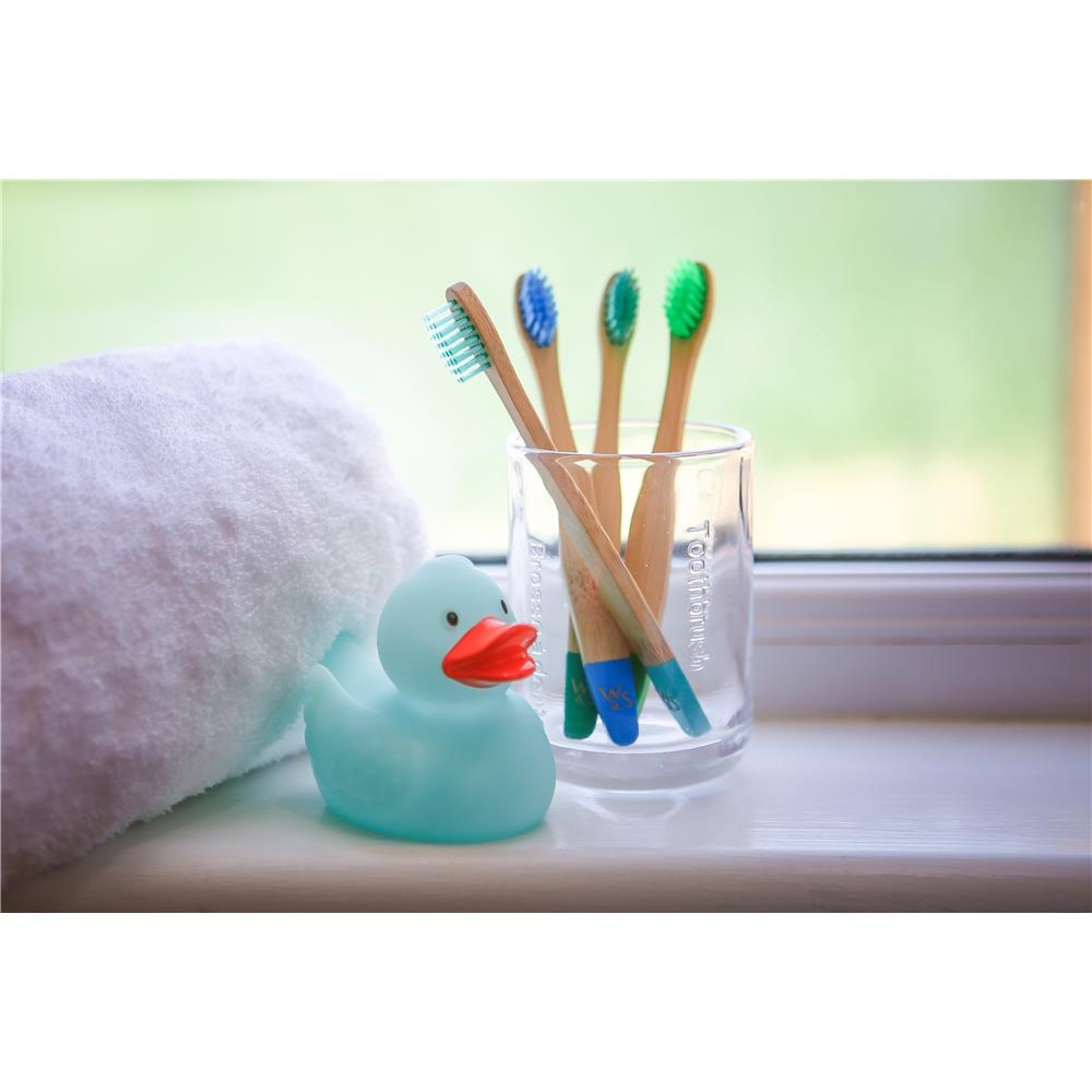Wild &amp; Stone children's bamboo toothbrushes, soft, aqua, pack of 4
