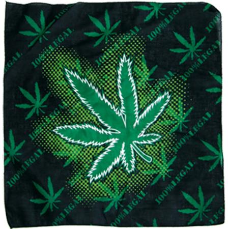 Bandana headscarf/neckerchief, hemp leaf black/green