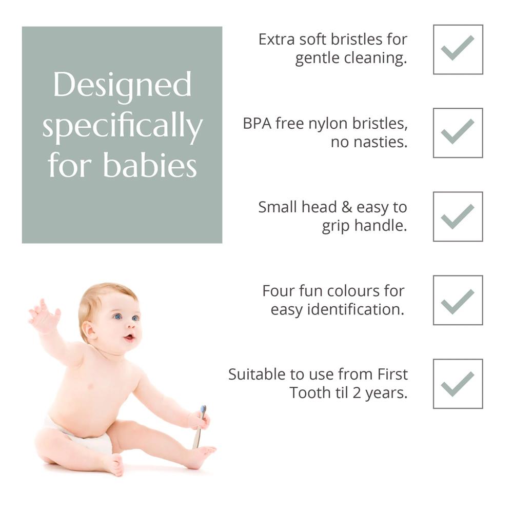 Wild &amp; Stone Baby Bamboo Toothbrush, extra soft, multi-coloured, pack of 4