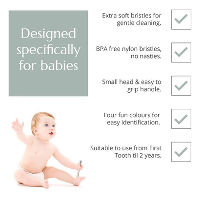 Wild &amp; Stone Baby Bamboo Toothbrush, extra soft, multi-coloured, pack of 4