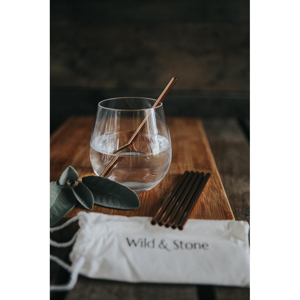 Wild &amp; Stone Cocktail Drinking Straws Made of Stainless Steel, Reusable, Rose Gold, Pack of 6