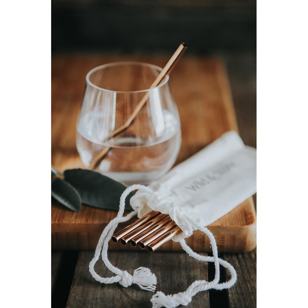 Wild &amp; Stone Cocktail Drinking Straws Made of Stainless Steel, Reusable, Rose Gold, Pack of 6